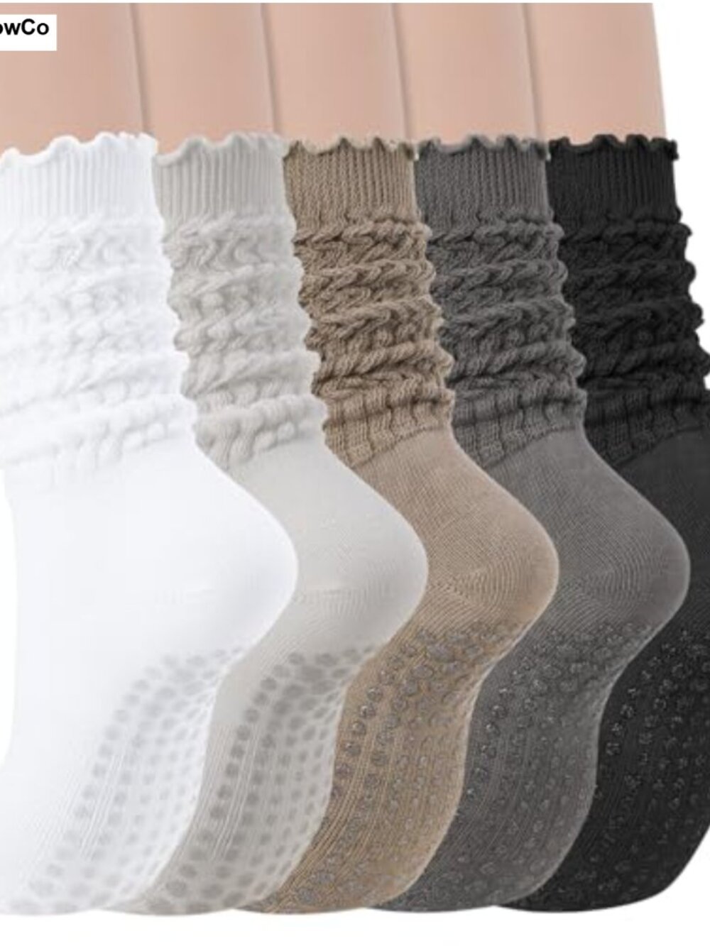 Slouchy Pilates Grip Socks Ruffle Cuff Non-Slip Yoga Barre 5 Pairs